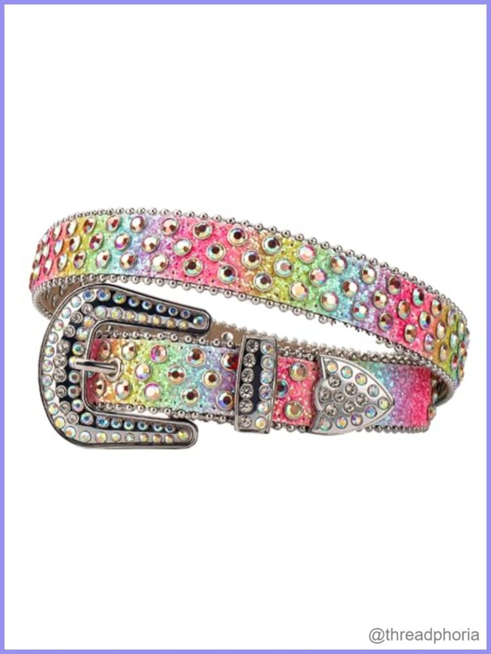 Western Rhinestone Studded Skinny Belt Pearl Edging Bronze Buckle